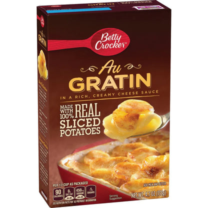 Betty Crocker Au Gratin Potatoes boxed side dish packaging.