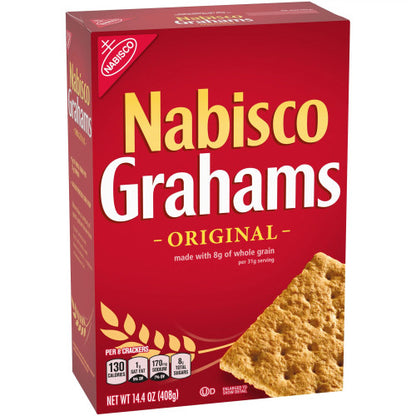 Box of Nabisco Grahams Original Graham Crackers, classic lightly sweet whole-grain crackers.