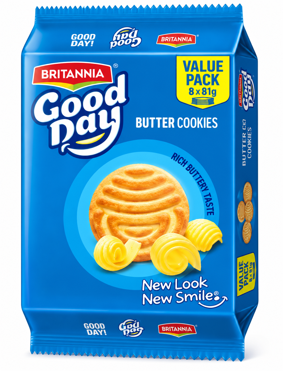Britannia Good Day Butter Cookies Value Pack in blue packaging, containing 8 individual 81g packets.