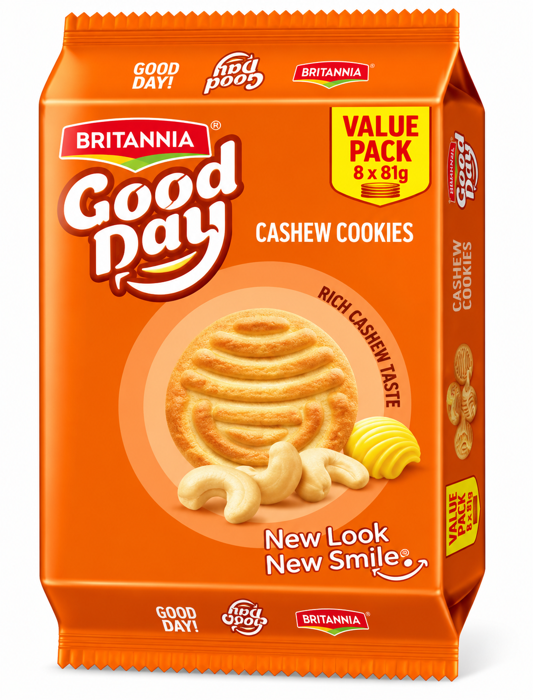 Britannia Good Day Cashew Cookies Family Pack in Orange Packaging, 8 x 81g Value Pack
