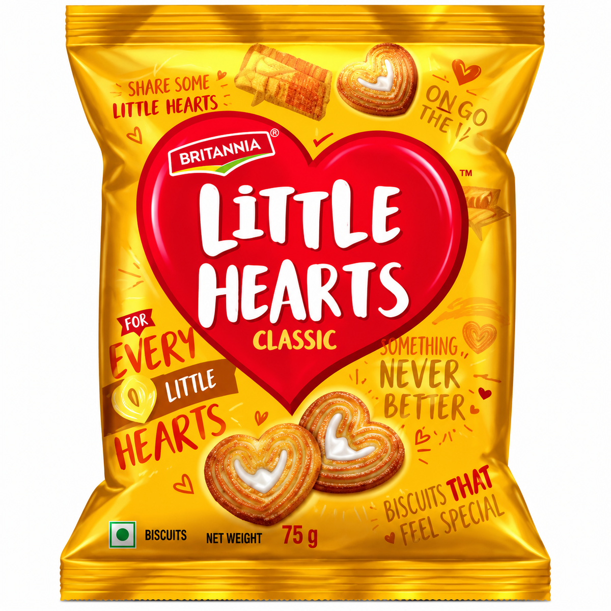 Golden, sugar-glazed heart-shaped biscuits with flaky, layered edges, arranged in a pile on a clean white background.