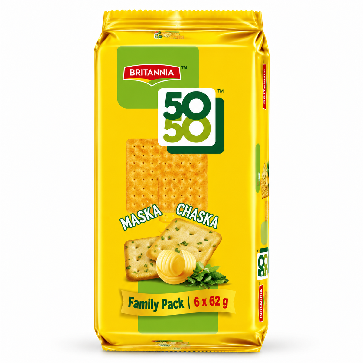 Britannia 50-50 Maska Chaska Biscuits Family Pack 6 × 62g (372g)