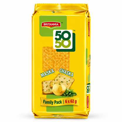 Britannia 50-50 Maska Chaska Biscuits Family Pack 6 × 62g (372g)