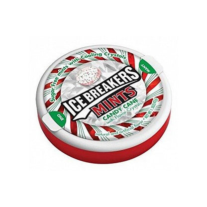 Sugar-free Ice Breakers Candy Cane mints in portable 42g tin