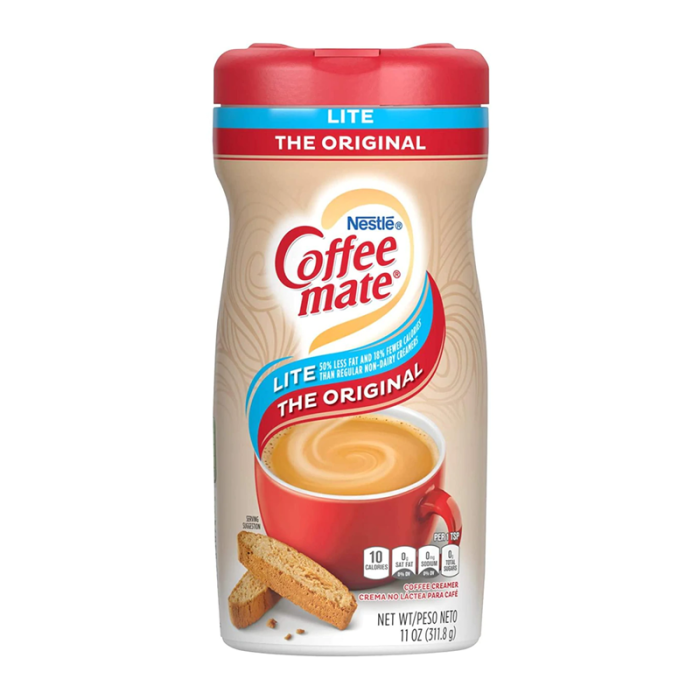 Coffee-Mate Original Lite Powder Creamer 11 oz canister showing label and light formula branding