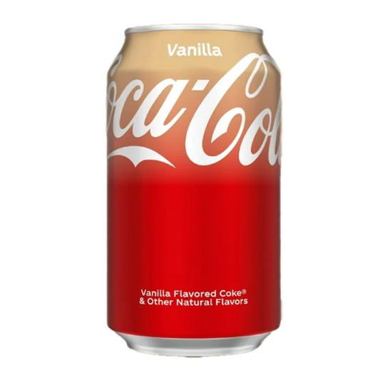 Coca-Cola Vanilla in a 355ml can, offering a sweet and creamy twist on the classic Coca-Cola flavor for a refreshing soda experience