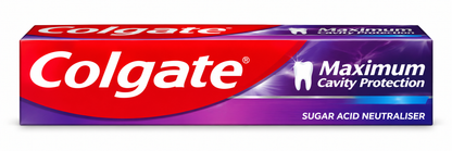 Colgate Maximum White Crystal Mint Toothpaste 100ml in red, purple and blue packaging featuring the Colgate logo, maximum cavity protection label and sugar acid neutraliser branding.