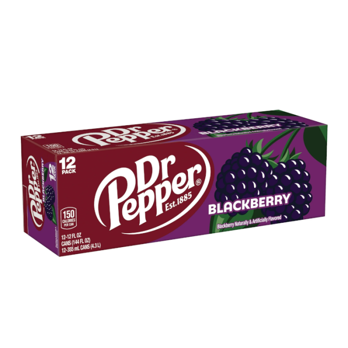 Dr Pepper Blackberry 12-Pack showing all cans together