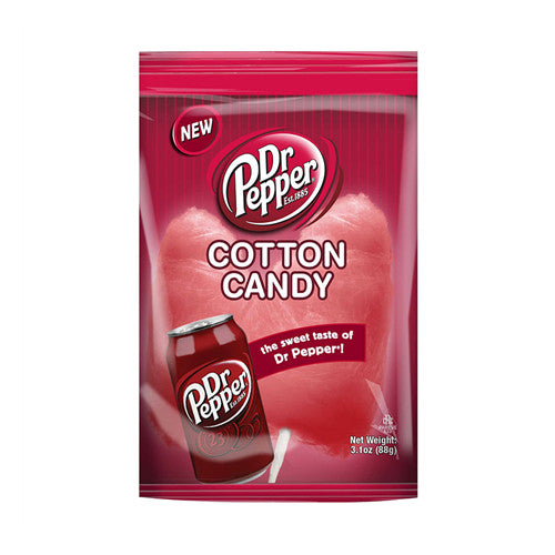 Dr Pepper Cotton Candy 88 g open pack showing fluffy pink cotton candy