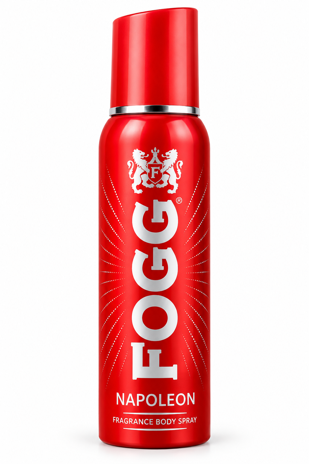 FOGG Napoleon fragrance body spray 120ml in a red aerosol can with silver lettering.