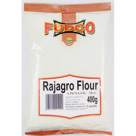 Fudco Rajagro Flour 400g pack in clear packaging with red and yellow Fudco logo and front label displaying product name and weight.