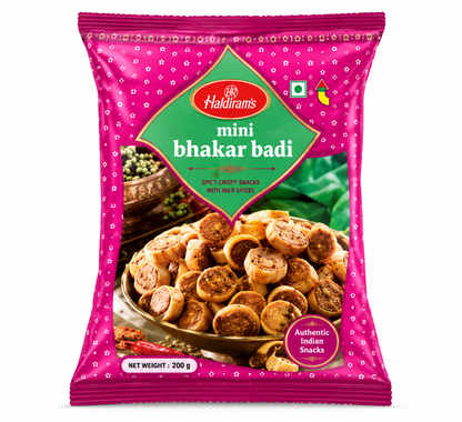 Haldiram Mini Bhakar Badi 200g snack packet on a clean white background.