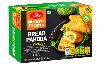 Haldiram's Minute Khana Bread Pakoda 380g green and black product packaging