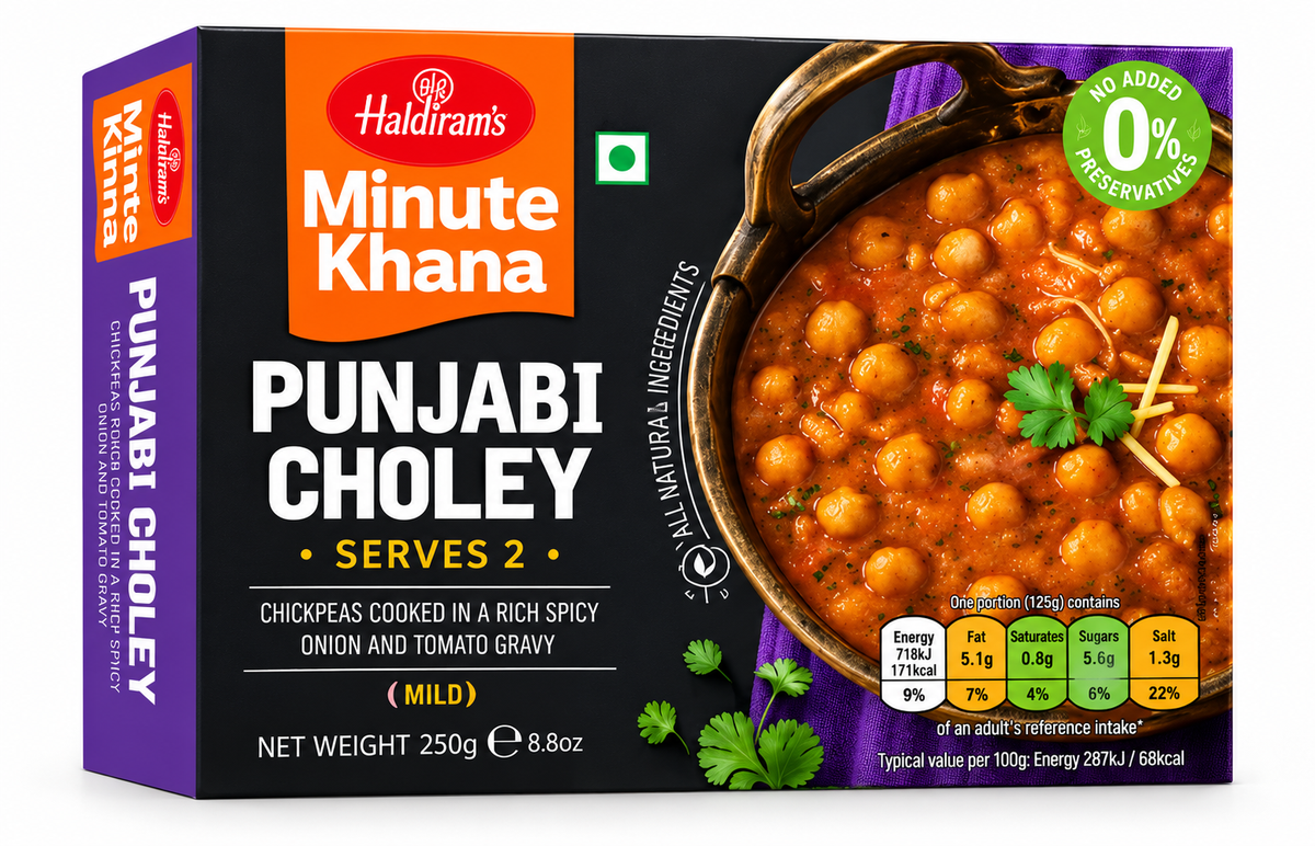 Haldiram's Minute Khana Punjabi Choley 250g chickpea curry meal packaging