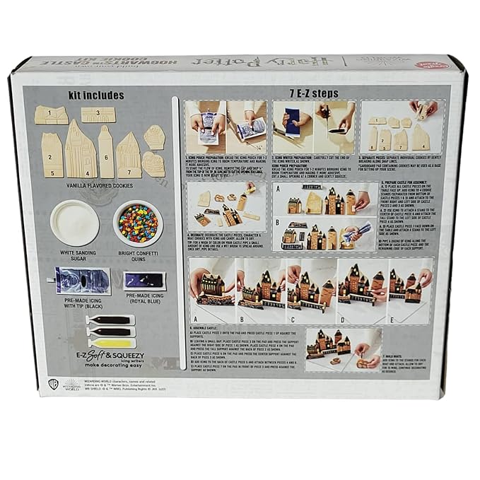 Decorated Harry Potter cookies featuring wizard hats, wands, and house colors