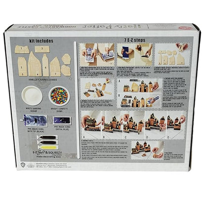 Decorated Harry Potter cookies featuring wizard hats, wands, and house colors