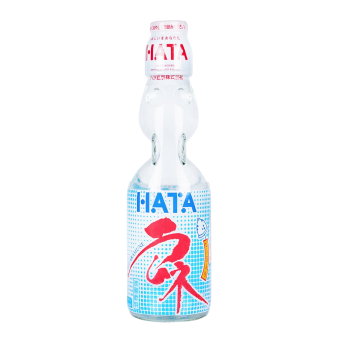 Hata Ramune Original in a 200ml glass bottle, offering a sweet and fizzy soda with a unique drinking experience, complete with the signature marble in the bottle neck.