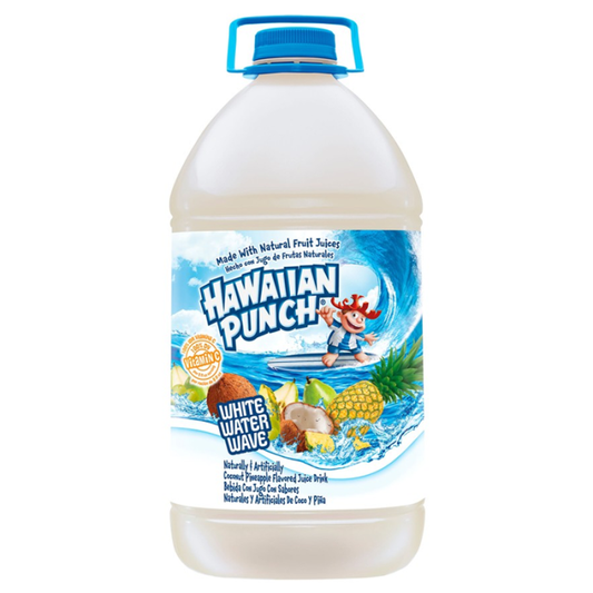 Hawaiian Punch White Water Wave 128oz (3.78 L) bottle featuring light tropical citrus flavour, non-carbonated and ready-to-drink