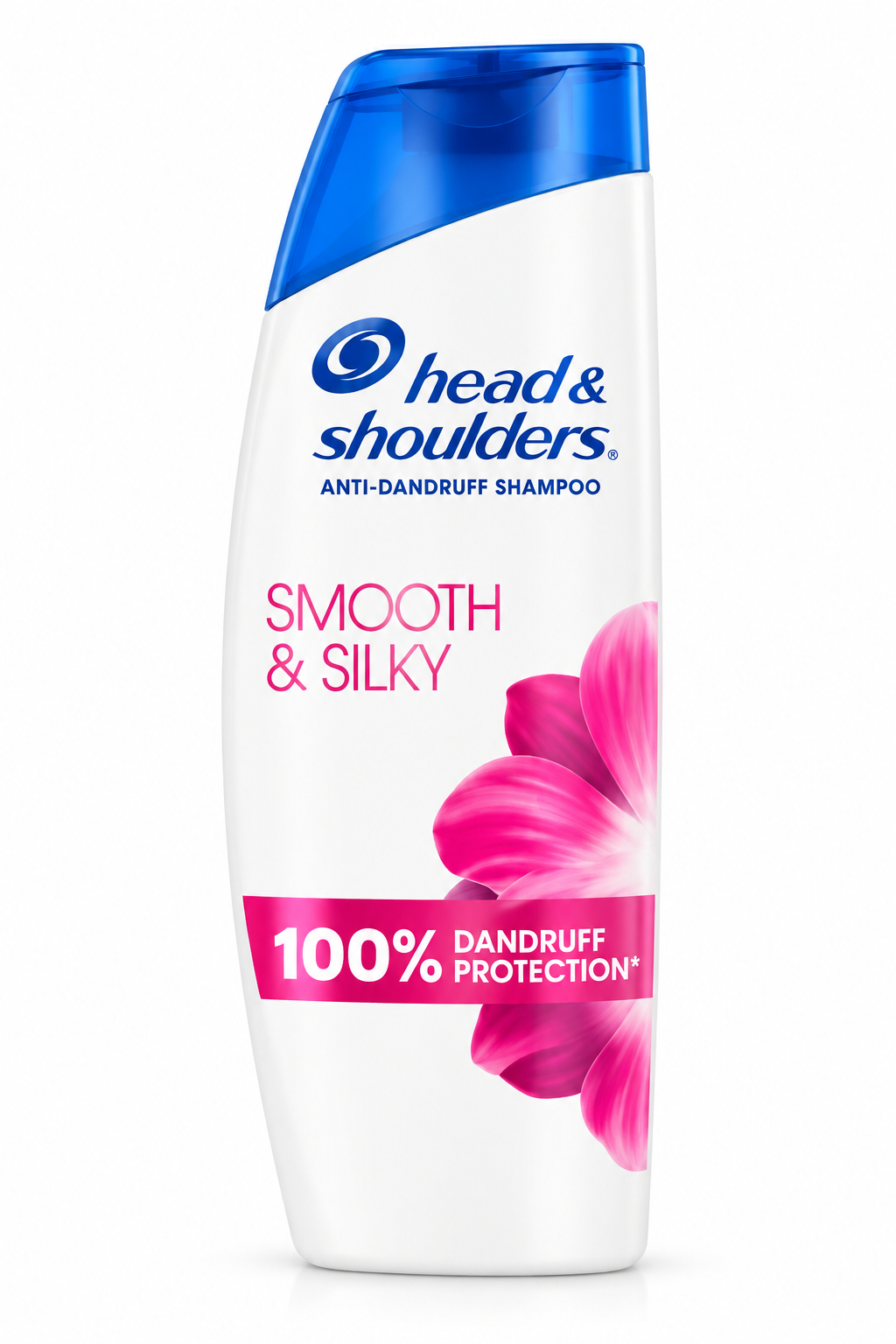 Head & Shoulders Smooth & Silky Anti-Dandruff Shampoo 250ml white bottle with a blue cap, pink floral design and magenta label.