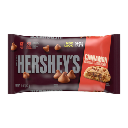 Hershey's Cinnamon Baking Chips 10 oz package showing cinnamon flavor