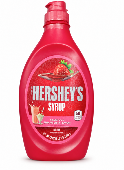 HERSHEY’S Strawberry Syrup 623g (22 oz) bottle front view with delicious strawberry flavour label