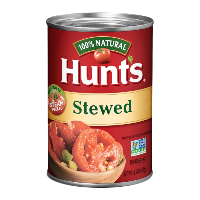 Hunt’s Stewed Tomatoes 14.5 oz can ideal for homemade meals