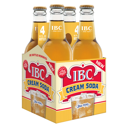 IBC Premium Cream Soda in a glass bottle, featuring rich vanilla flavor and classic packaging for a nostalgic and indulgent soda experience.