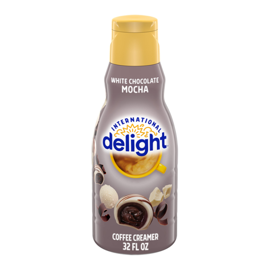 International Delight White Chocolate Mocha Coffee Creamer 32 fl oz (946 ml) bottle – rich, creamy flavored coffee creamer