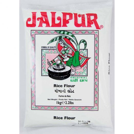 Jalpur Rice Flour 1kg pack in white packaging with red Jalpur logo and traditional illustration on front label.