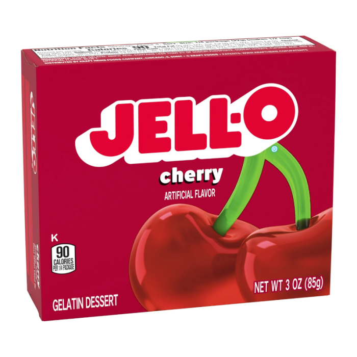 Jell-O Cherry Gelatin Dessert Mix box, 3 oz (85 g)