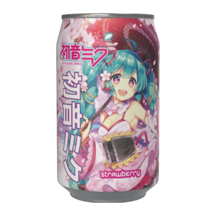 Kawaji Hatsune Miku Strawberry Flavour Soda bottle with vibrant packaging featuring Hatsune Miku and a sweet, fruity strawberry design.