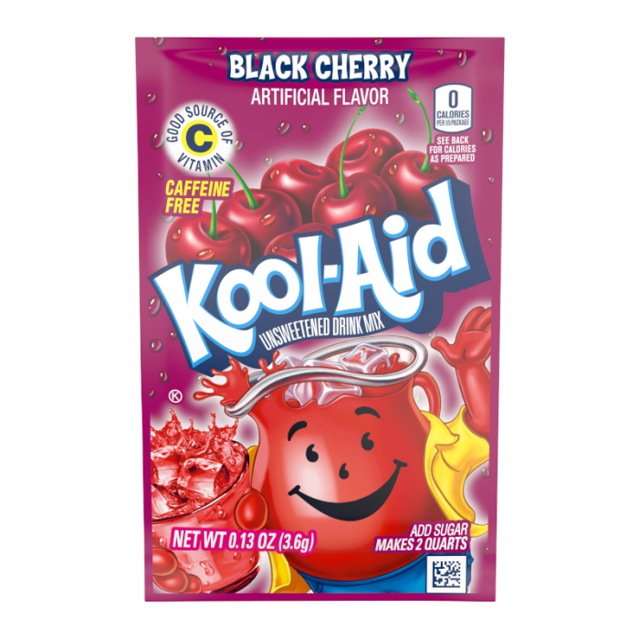Kool-Aid Black Cherry Drink Mix (0.13oz) – Convenient single-serve packet for refreshing black cherry flavor.