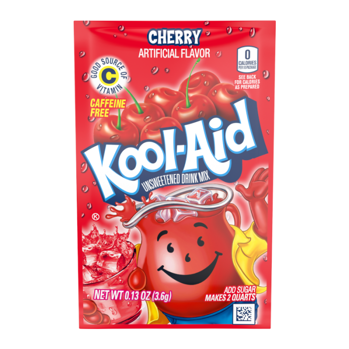 Kool-Aid Cherry Drink Mix (0.13oz) – Convenient packet for instantly adding bold cherry flavor to water.