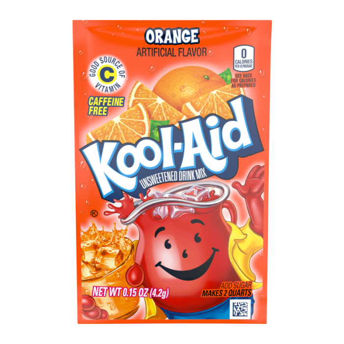 Kool-Aid Orange Drink Mix (0.15oz) – Convenient single-serve packet for instant orange flavor.