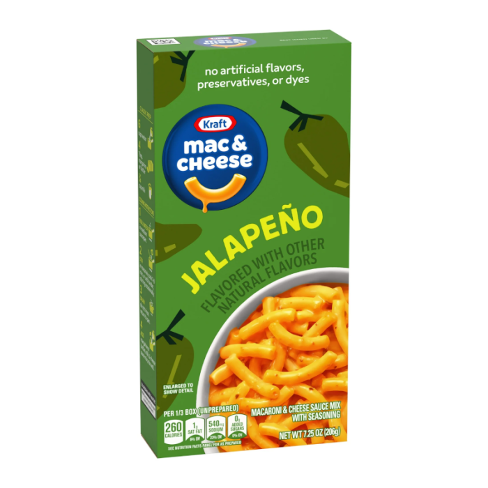 Kraft Mac & Cheese Jalapeño flavor boxed macaroni and cheese, 7.25 oz