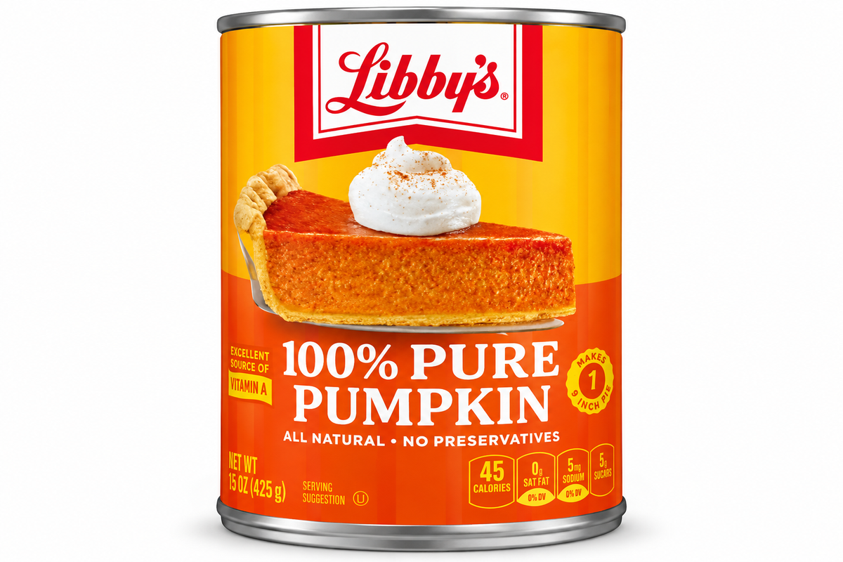 Libby’s 100% Pure Pumpkin 425g can, smooth canned pumpkin puree and American baking ingredient.