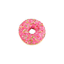 Strawberry frosted donut with pink icing and colorful sprinkles top view