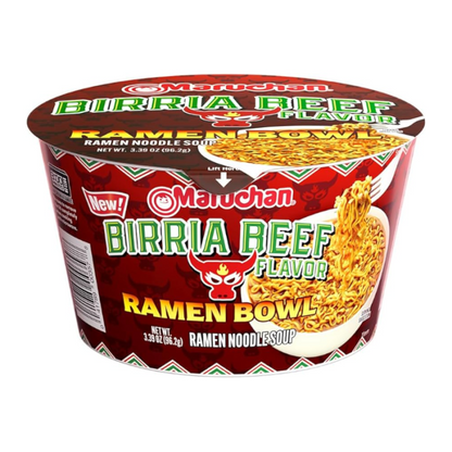 Front view of Maruchan Bowl Birria Beef ramen bowl, 3.39 oz.
