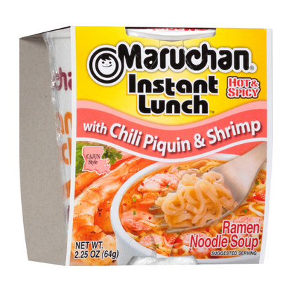 Front view of Maruchan Chili Piquin & Shrimp Instant Lunch Noodles 2.25 oz bowl.