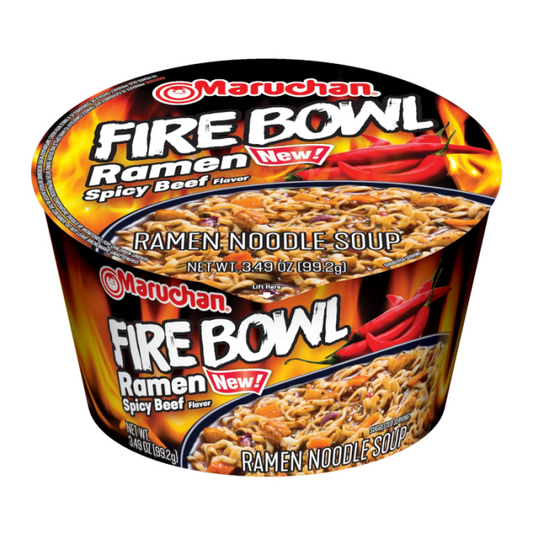 Front view of Maruchan Fire Bowl Ramen Spicy Beef, 3.49 oz.