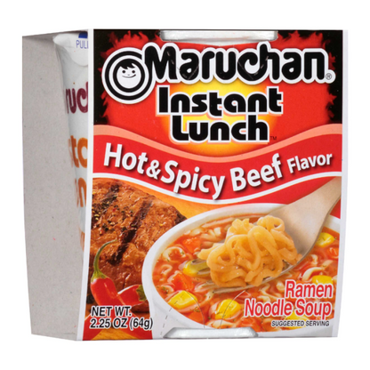 Front view of Maruchan Hot & Spicy Beef Instant Lunch Noodles 2.25 oz bowl