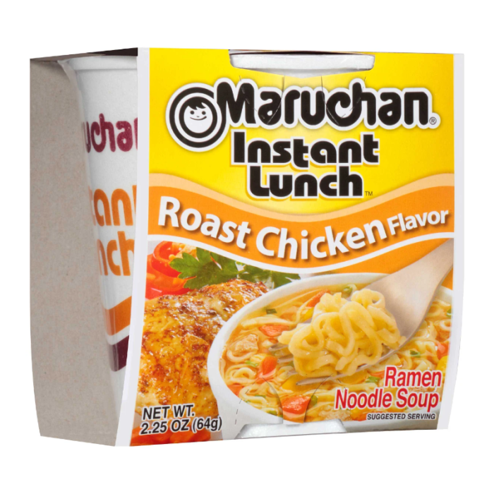 Front view of Maruchan Instant Lunch Roast Chicken Noodles cup, 2.25 oz.