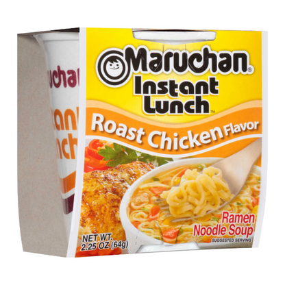 Front view of Maruchan Instant Lunch Roast Chicken Noodles cup, 2.25 oz.