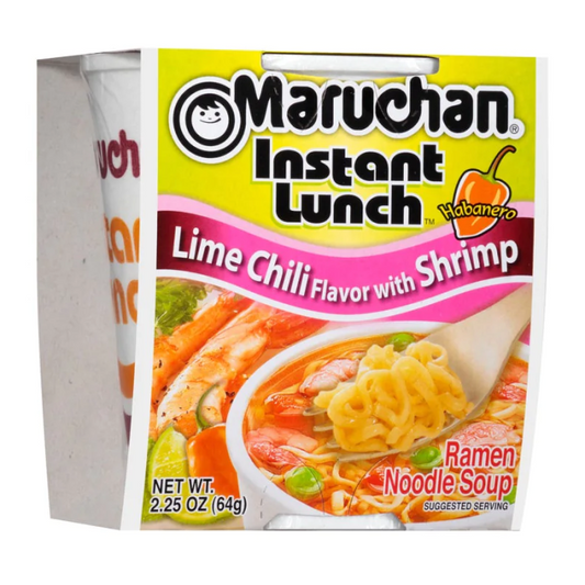Maruchan Lime Chili with Shrimp Instant Lunch packaging showing lime, chili, and shrimp flavor