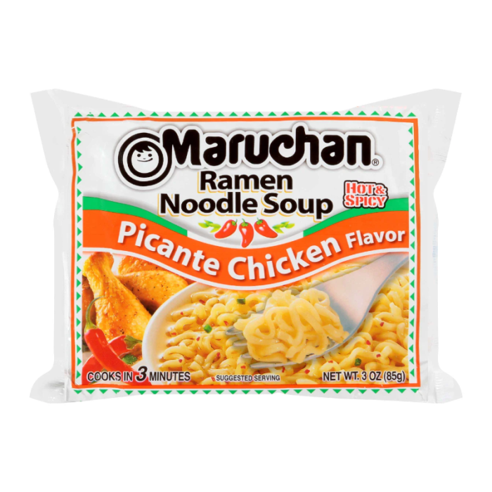Front view of Maruchan Picante Chicken Flavour Ramen Noodles package, 3 oz.