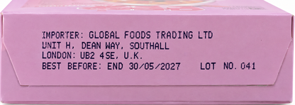 MDH Karahi Chicken Masala 100g packaging side showing importer information, Global Foods Trading Ltd details, best-before date of 30 May 2027 and lot number 041