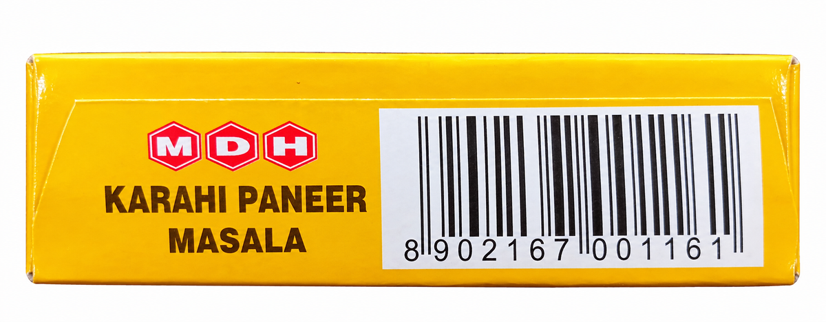 MDH Karahi Paneer Masala 100g box showing the barcode and product name.