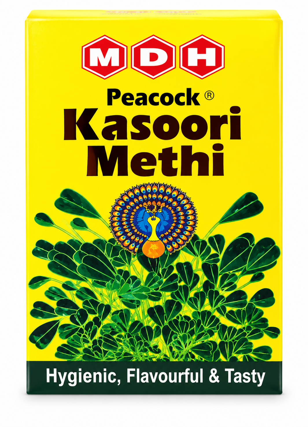 MDH Peacock Kasoori Methi dried fenugreek leaves 100g spice packet.