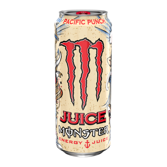 Monster Pacific Punch 500ml can, featuring a tropical fruit blend of pineapple, passionfruit, and citrus for a refreshing and energizing drink.