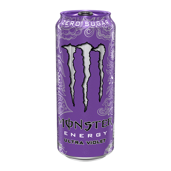 Monster Ultra Zero Violet 500ml can, offering a delicious blend of grape, berry, and citrus flavors with zero sugar for a refreshing, energizing drink.